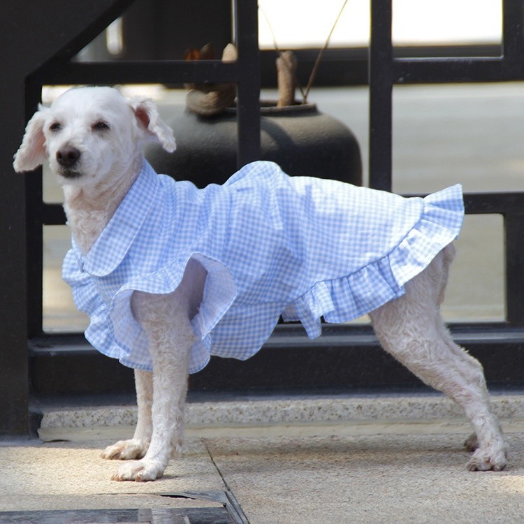 博美泰迪狗狗夏天衣服薄款飛袖格子寵物襯衣小型犬比熊犬衣服 PL