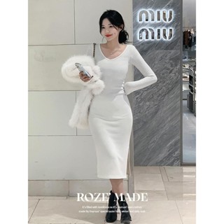 【Codibook】韓國 Dayroze 內刷毛修身V領長洋裝［預購］長洋裝 針織洋裝 女裝