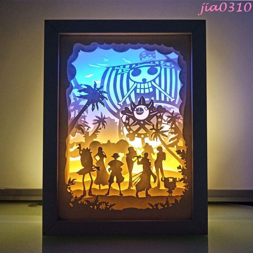 海賊王紙雕燈海盜團路飛周邊 創意光影紙刻燈箱立體手工材料禮物