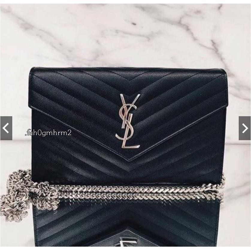 二手現貨 YSL Monogram 大款荔枝皮銀鍊WOC 皮夾鏈帶包 黑色 免運