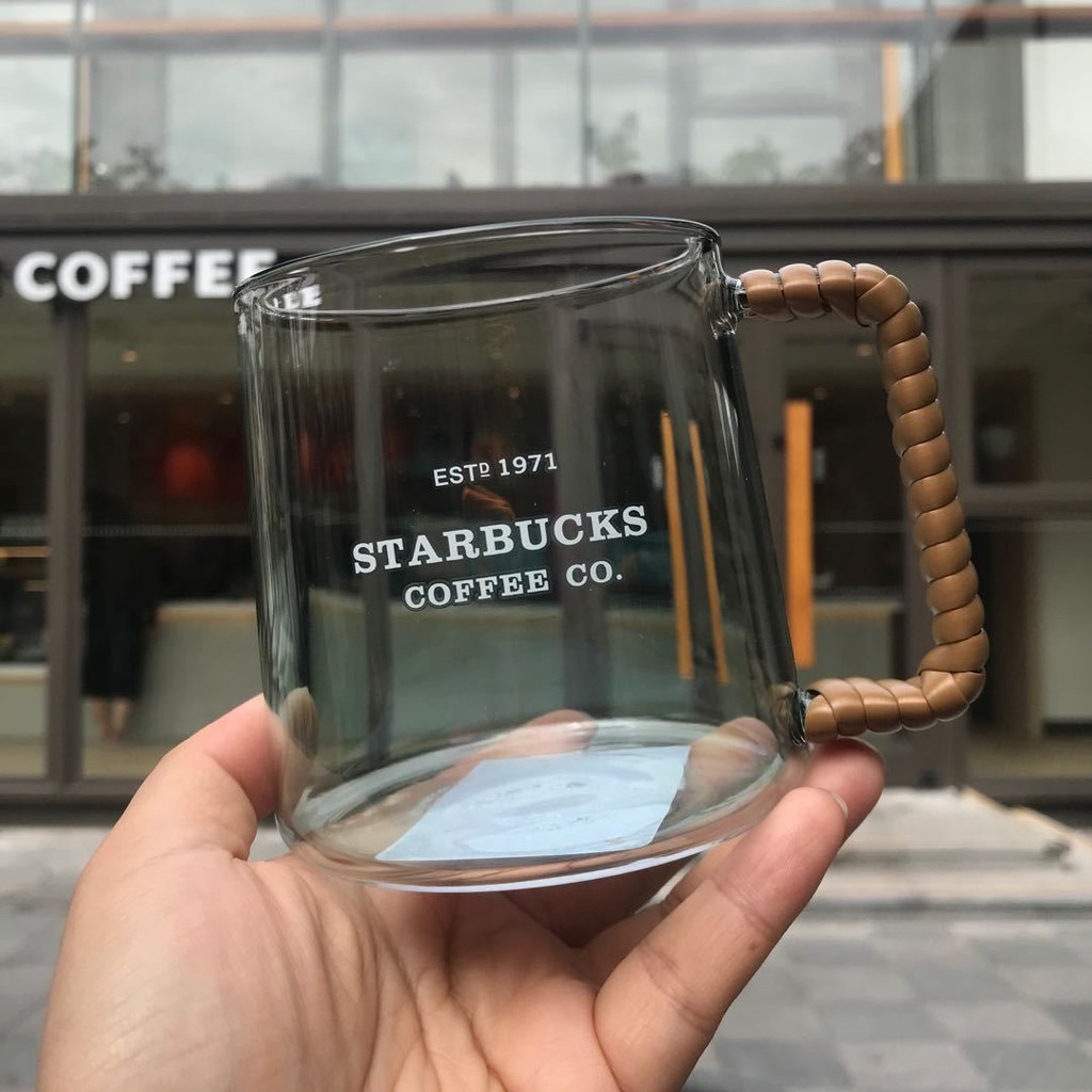 星巴克韓國2022夏季新款海洋綠葉藤編手把玻璃杯473ml咖啡馬克杯12cm版本