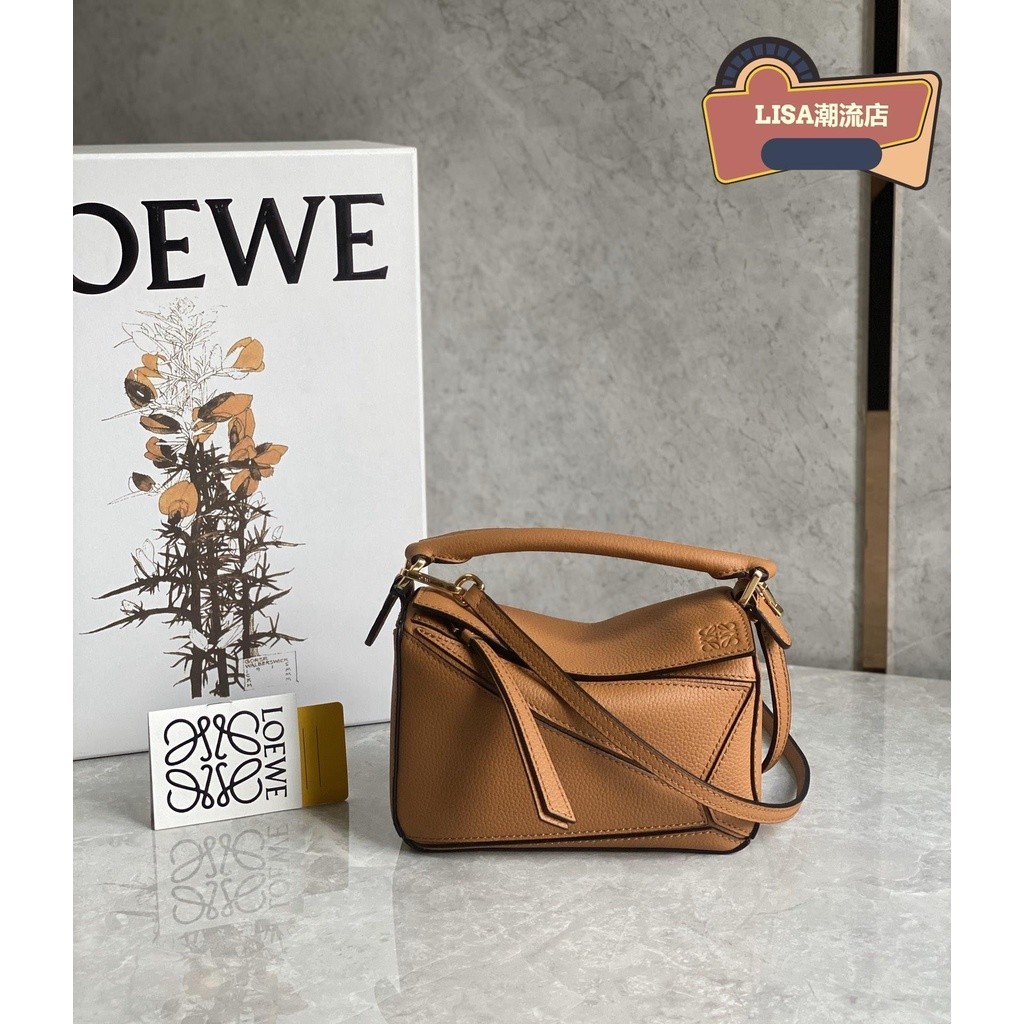 【二手】LOEWE 羅意威 PUZZLE29cm 中號 焦糖色小牛皮 幾何包 斜挎包 手提包