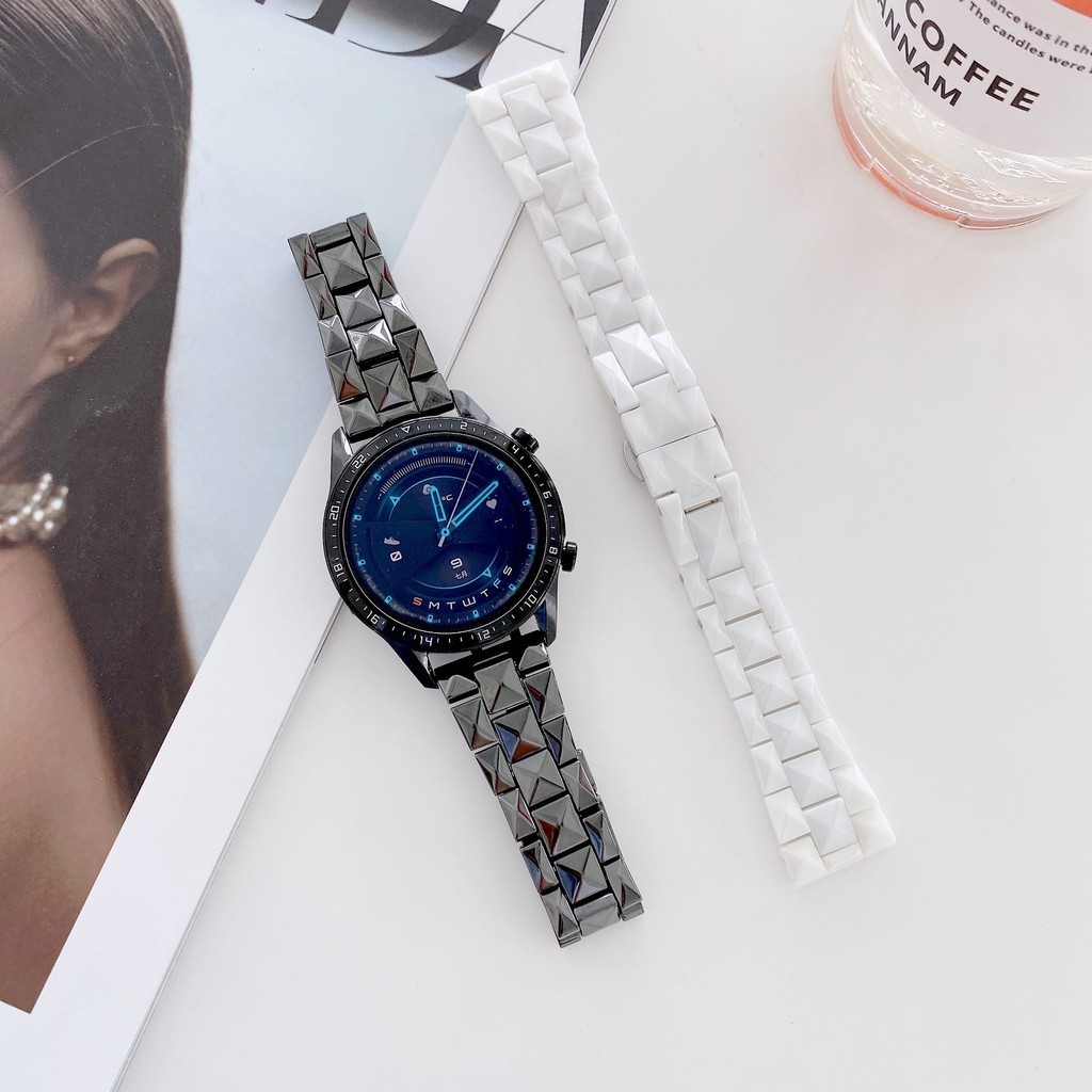 【YX】適用於小米三星華為gt2手錶腕帶 20mm 22mm智能手錶 菱格陶瓷錶帶