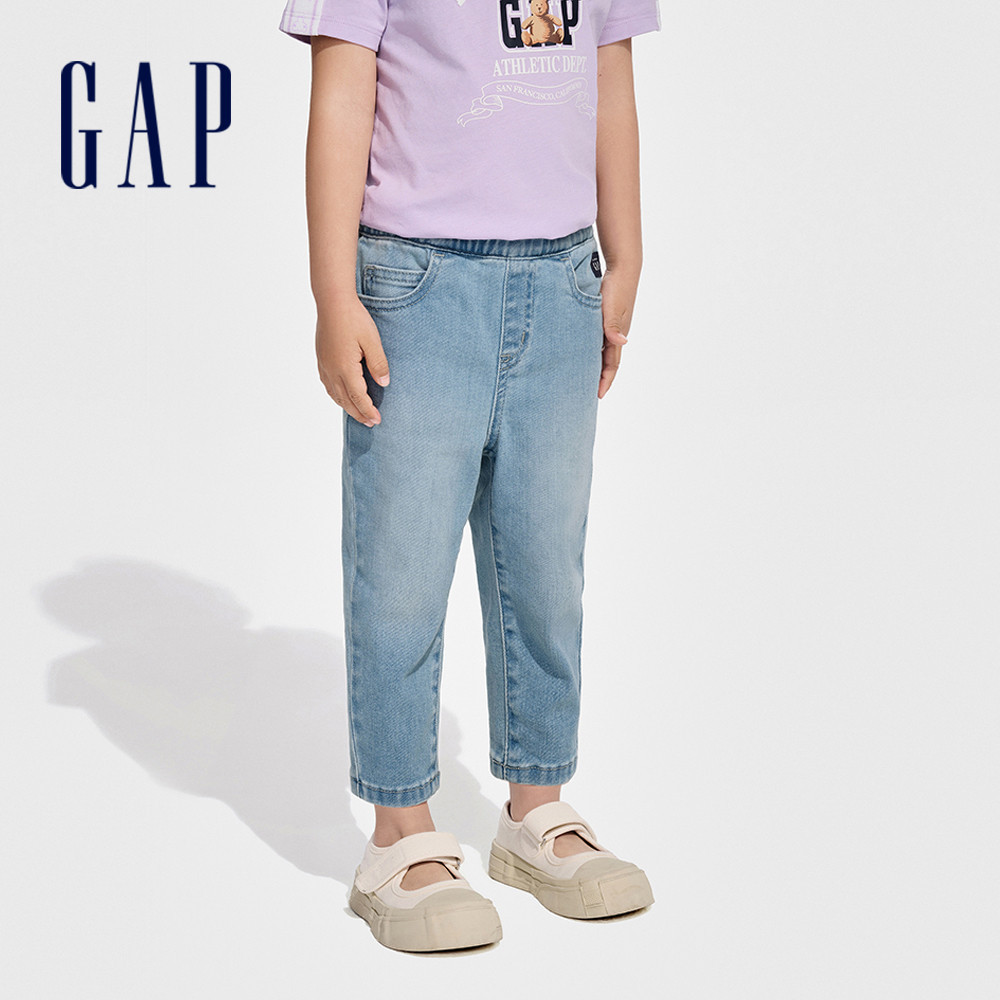 Gap 女幼童裝 Logo鬆緊直筒牛仔褲-淺藍色(409058)