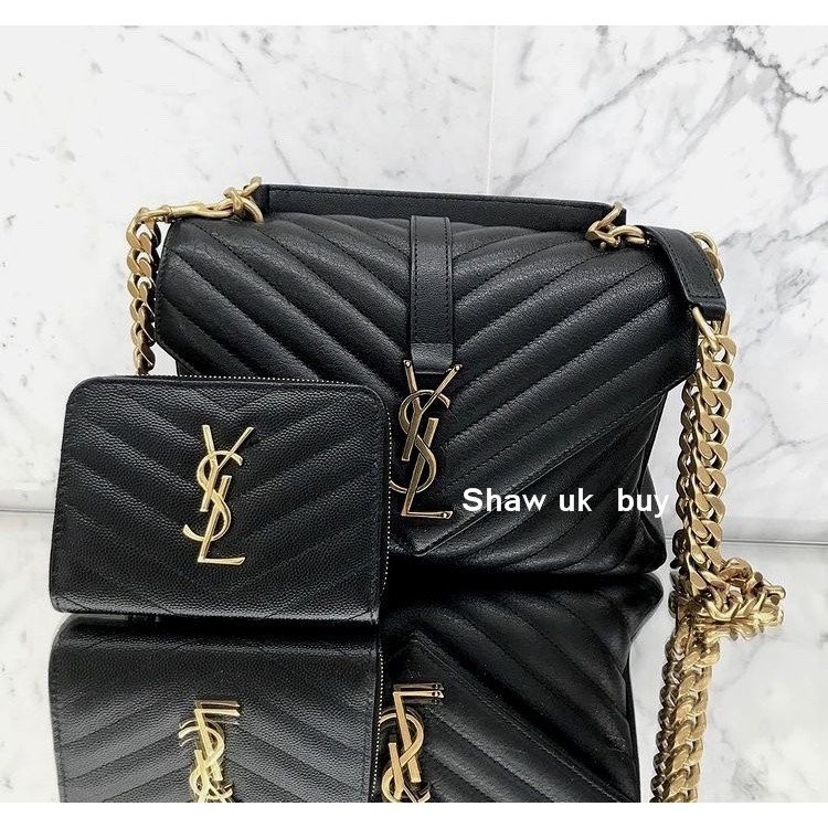 二手正品YSL 聖羅蘭 經典 手提包 MONOGRAM 中號 學院包 黑色 鏈條包 郵差包 肩背包 斜背包 487213