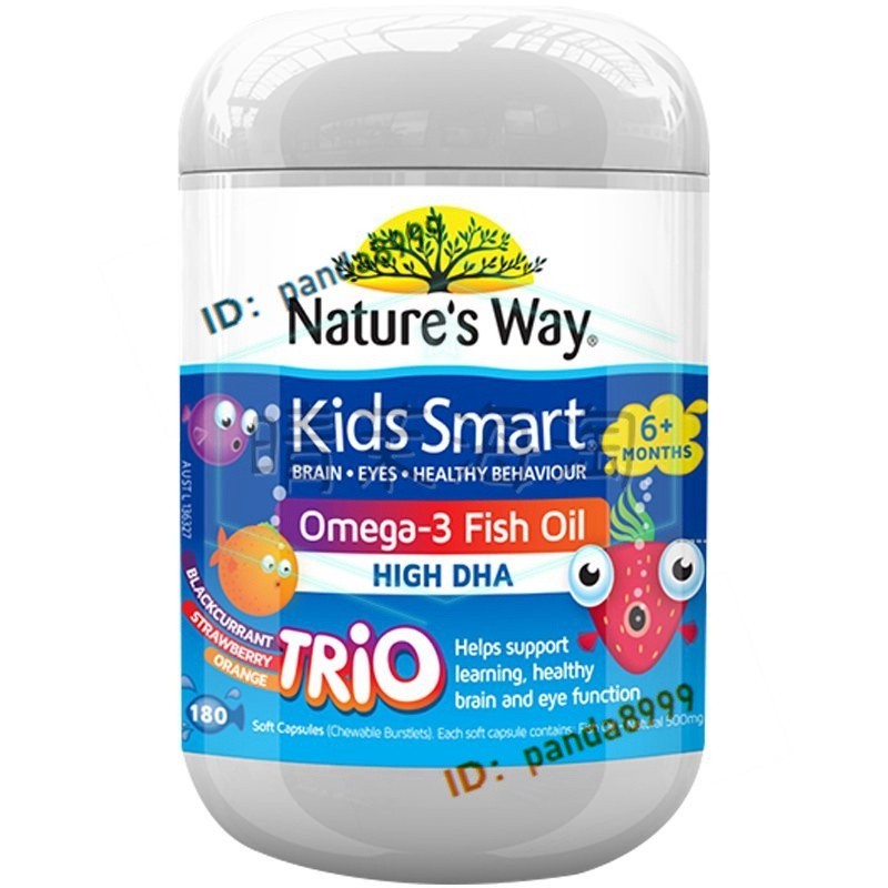 澳洲Nature‘sWay Kids Smart佳思敏180粒DHA水果味兒童魚油【晴茉海淘】16G