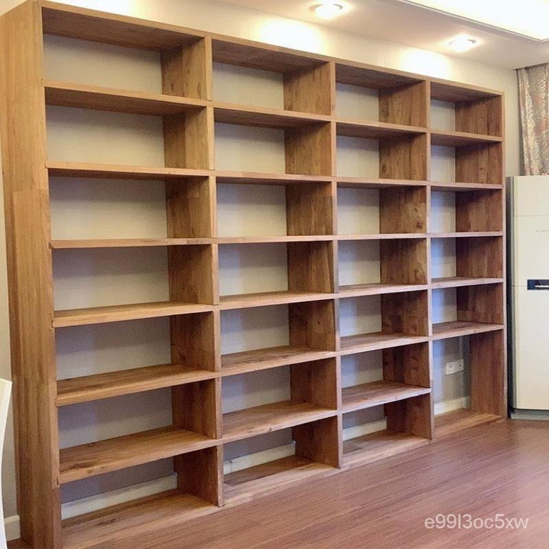 定製 老榆木書架櫃組閤方格客廳全實木書櫃多層置物組裝拚接定製格子櫃 定製書架