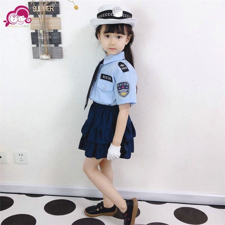 兒童表演服 兒童扮演服 兒童小軍裝交警演出服小警察制服男女童玩具短袖生日禮物