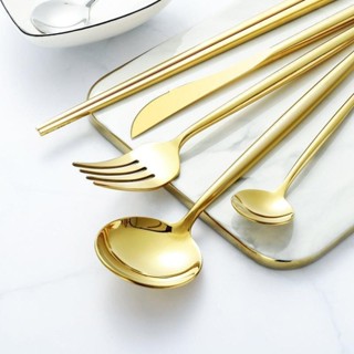 304 stainless steel steak knife and fork golden spoon