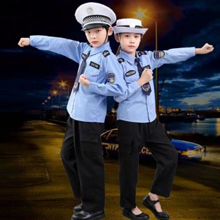 🎀店長推薦🎀夏季兒童小警察服軍裝套裝男女孩警官衣服短袖幼兒園角色扮演服裝