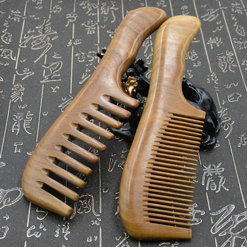 Wooden Wide Tooth Comb Sandalwood Handmade Massage綠檀木梳子