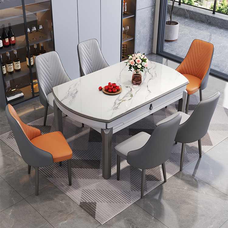熱銷 实木岩板餐桌椅组合伸缩家用小户型桌子可变圆桌现代简约2024新款