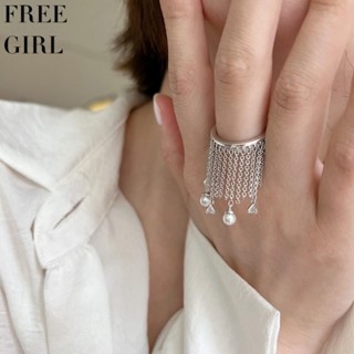 【Free Girl】925純銀鏈條流蘇戒指女個性小眾設計感尾戒食指戒指環開口調節 指環 對戒 開口戒指