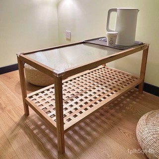 實木茶幾簡約現代小戶型客廳雙層邊幾傢用泡茶桌北歐風長虹玻璃茶幾 日式茶幾 茶幾桌 會客桌 客廳桌 咖啡桌