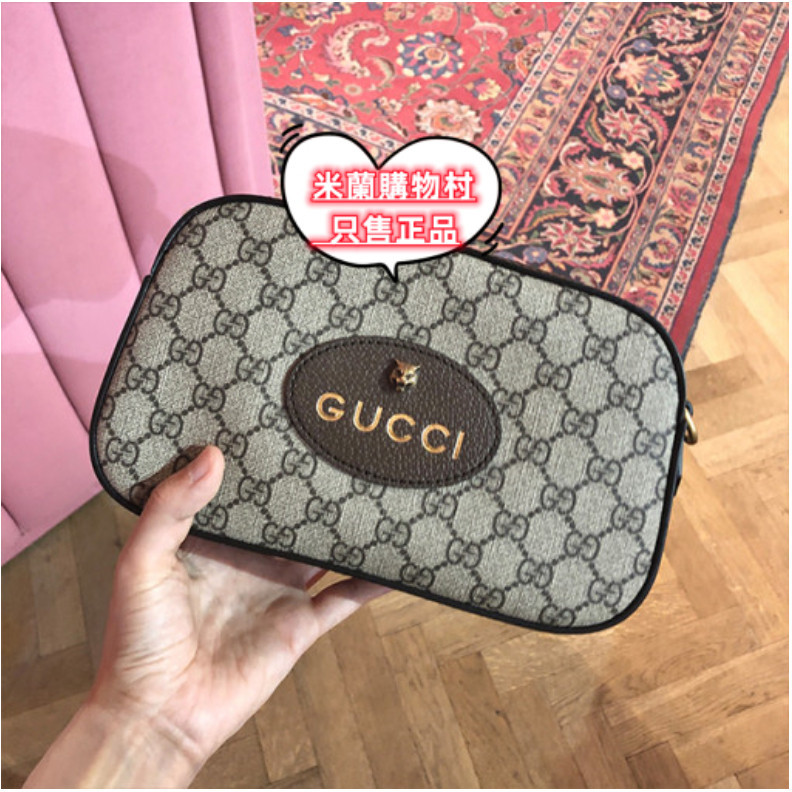 【米蘭購】GUCCI 古馳 476466 GG Supreme帆布虎頭腰包 斜背包 相機包 胸口包 郵差包