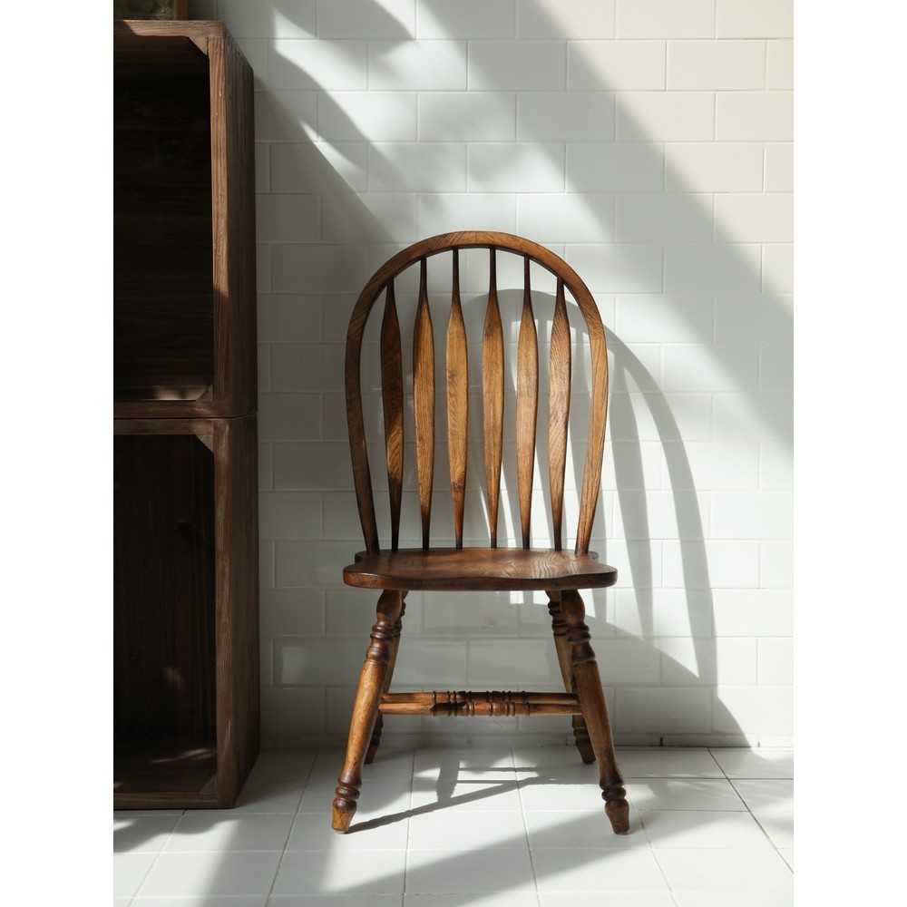 【hi612520412】法式美式復古大溫莎椅鋼琴椅vintage棕色做舊橡木手工上色梅拉德