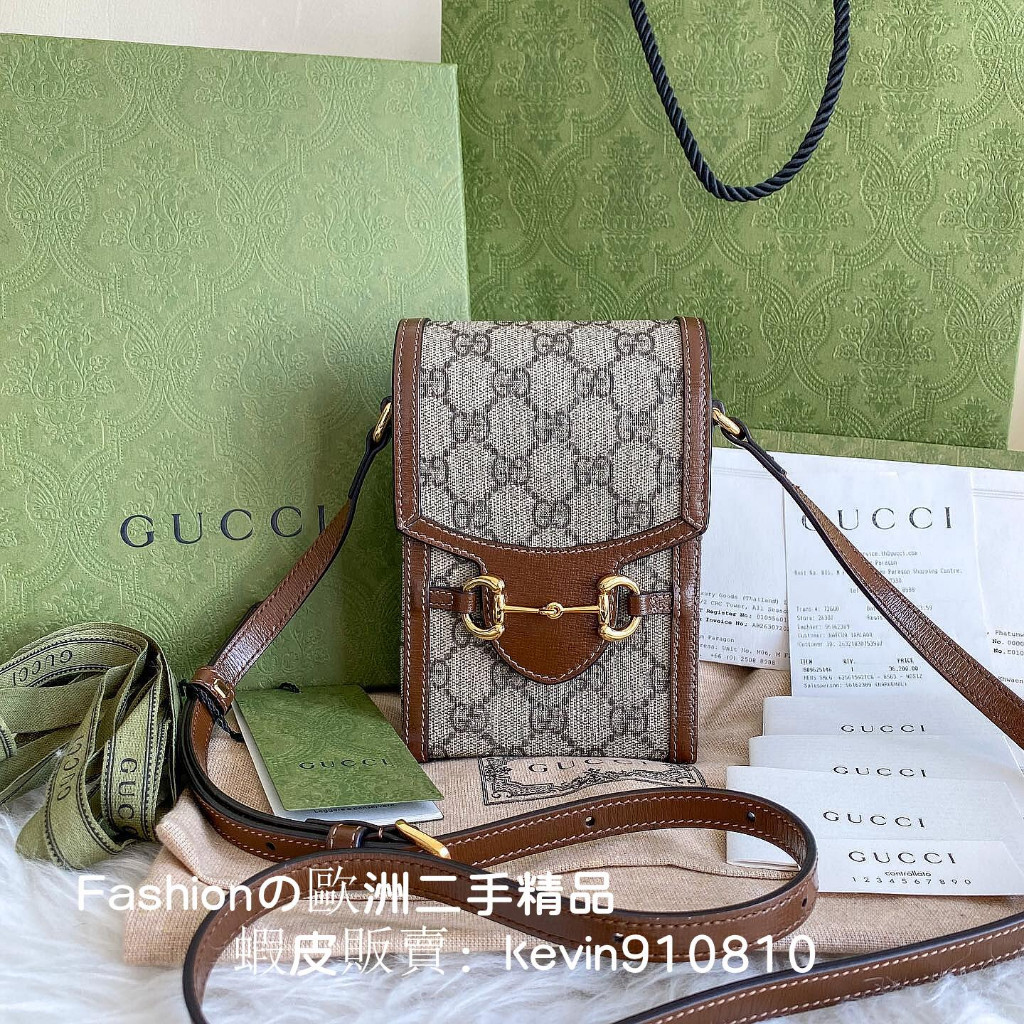 GUCCI 古馳 Horsebit 1955 迷你馬銜扣 手機包 肩背包 老花625615