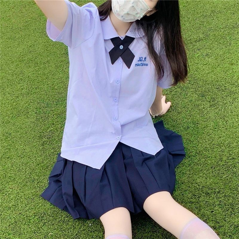 泰國 校服泰式 jk襯衫制服 班服高中 初中學生 套裝女 短袖 班服 不透夏季 學院風 洋裝百褶裙 高校服 國中制服