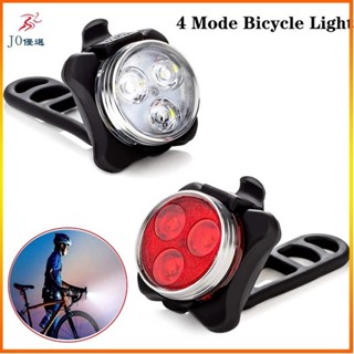 JO 自行車頭燈尾燈 4 種模式 USB 可充電安全警示燈自行車背光自行車配件