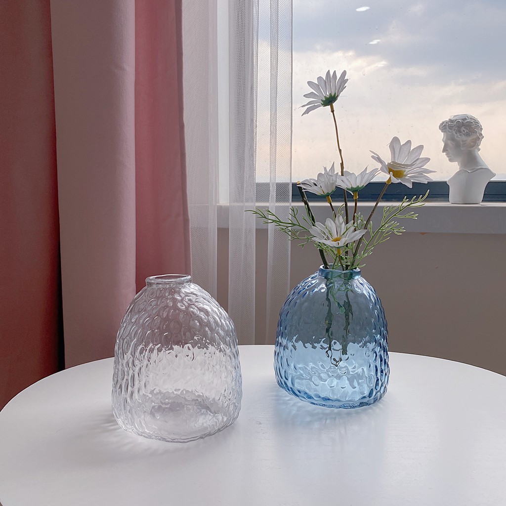 ZJ LIGHT北歐小清新藍色小口玻璃花瓶現代錘紋透明花器餐桌迷你裝飾擺件#預購#開超取請聊聊我