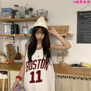 球衣🎀背心女2024夏季ins韓版字母印花學生籃球服寬松休閑中長款無袖t恤