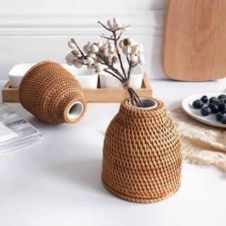 東南亞藤編花瓶手工編織工藝品擺件日式花器禪意插花器廠傢批髮招財進寶の優選店