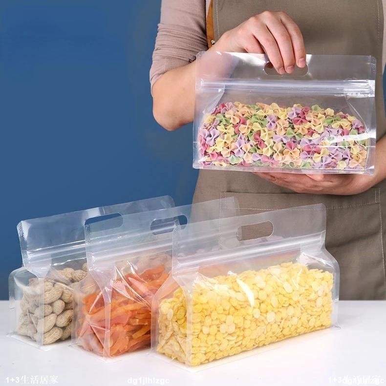 1 件裝透明食品保鮮袋可重複使用之字形密封袋包裝防水防漏立式容器冰箱保鮮包裝避免打結自封袋