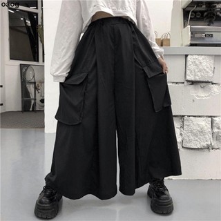 夏季褲裙 臺灣出貨🚙大碼女裝韓國ins潮暗黑風大口袋2-300斤胖mm寬松工裝闊腿褲褲裙女