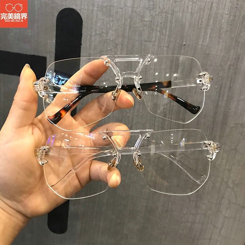 雙槓眼鏡 飛行員鏡框 鏡框 超輕裝飾素顏平光鏡女大框透明眼鏡男 無邊框眼鏡