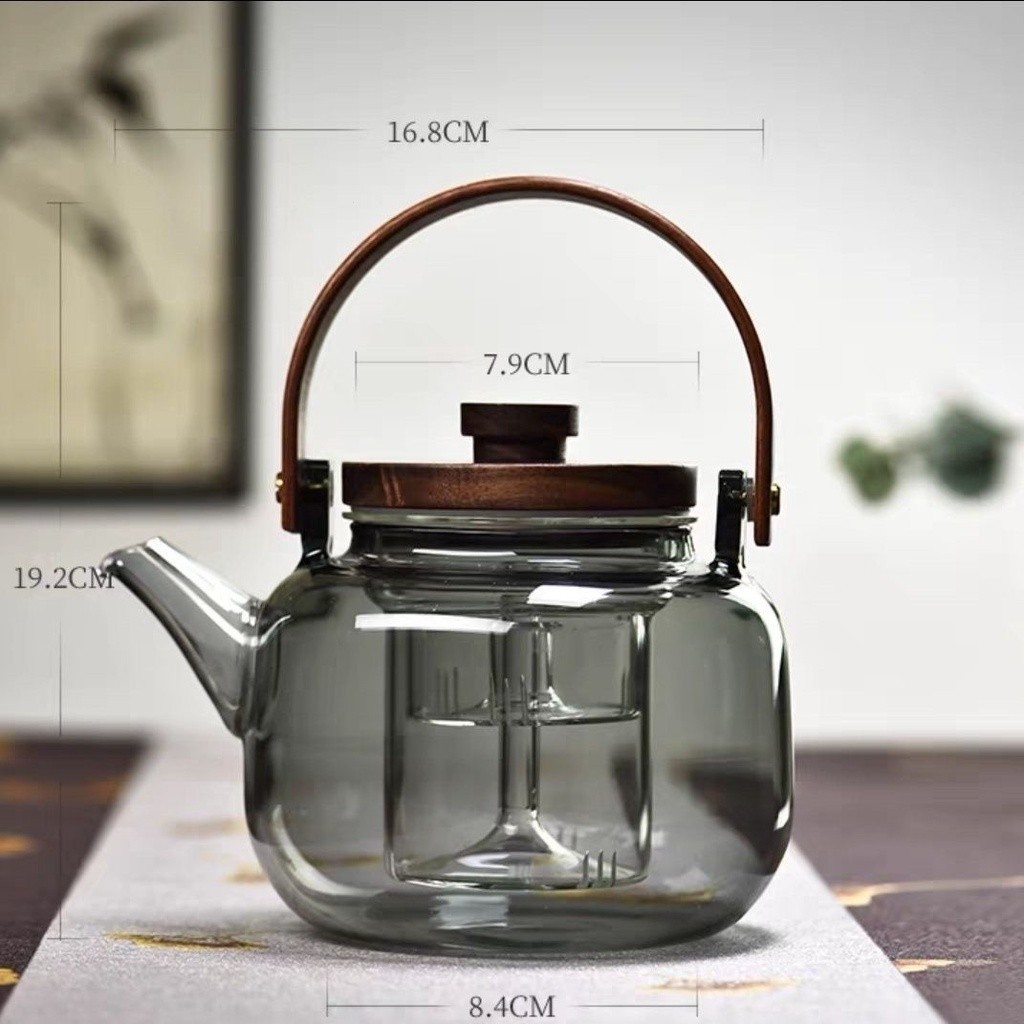 【免運】傢用耐熱玻璃煮茶壺 直火玻璃壺 煙灰色蒸茶壺 煮茶器 沏茶壺 玻璃燒水壺 APFQ