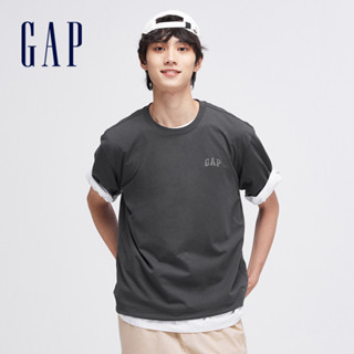 Gap 男裝 Logo純棉圓領短袖T恤 厚磅密織親膚系列-黑灰色(465795)