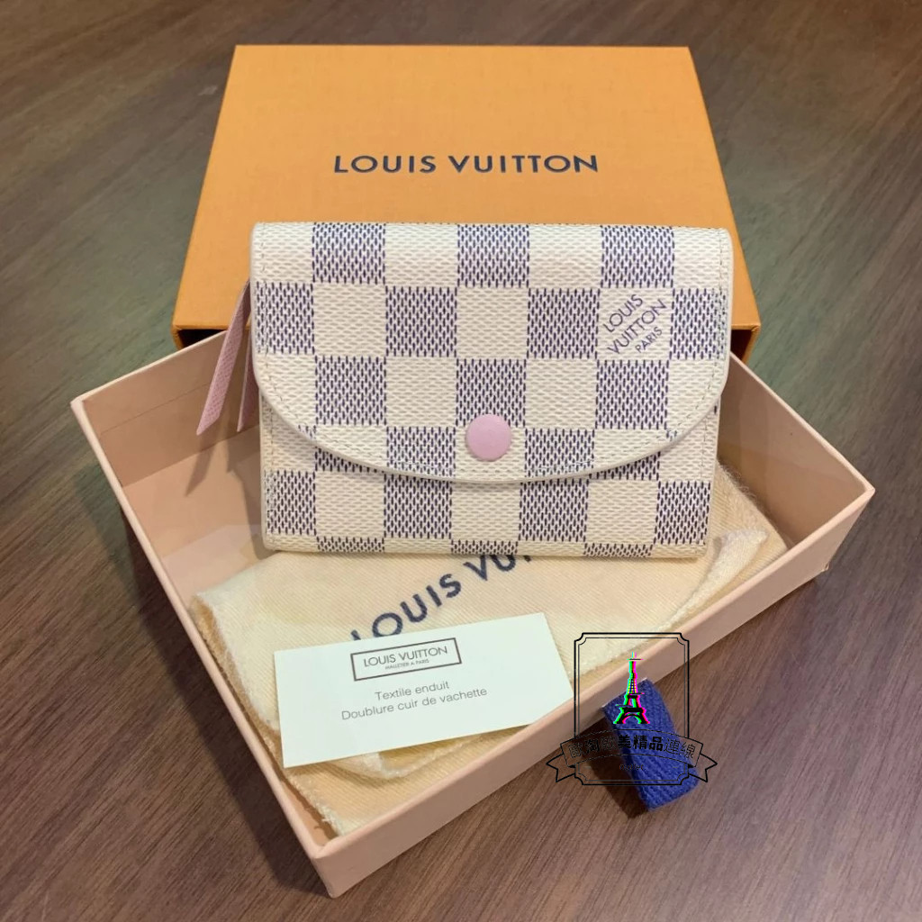 Louis Vuitton 路易威登 LV 白色棋盤格拼粉紅色內裡 帆布 N61276 卡包 豆豆夾