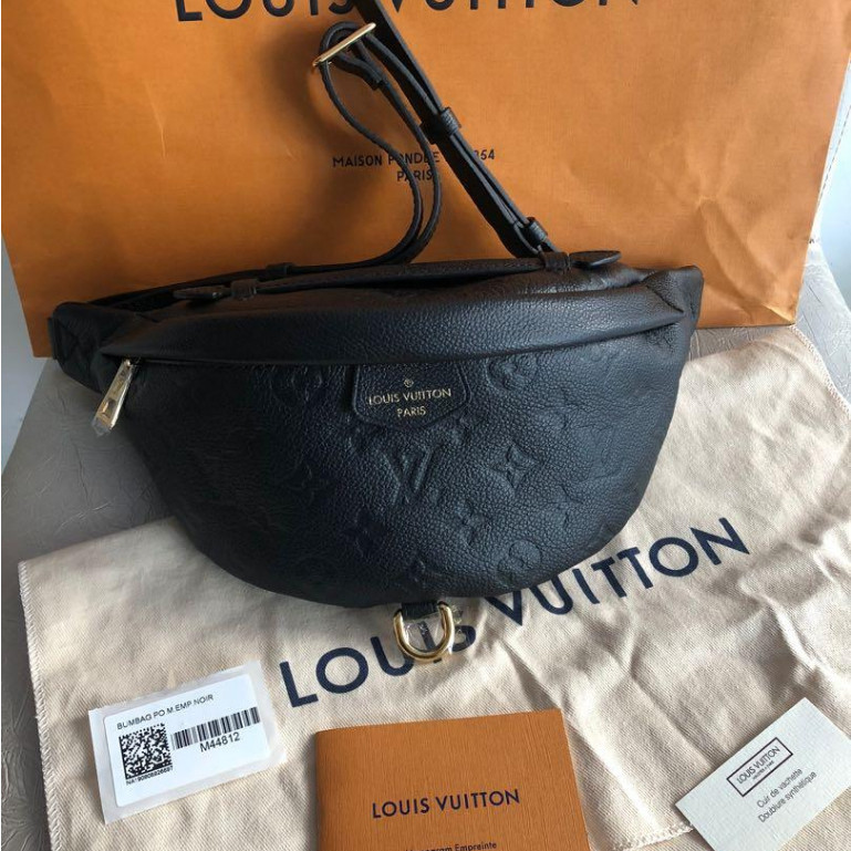Louis Vuitton 路易威登 LV MARSUPIO 黑色壓紋顆粒印花牛皮 拉鏈胸包 斜背包 M44812
