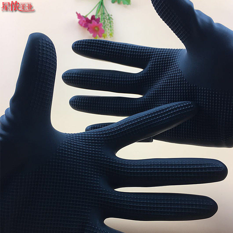 韓國進口乳膠美發手套加厚專業燙染黑色橡膠耐用防滑防水黑色手套