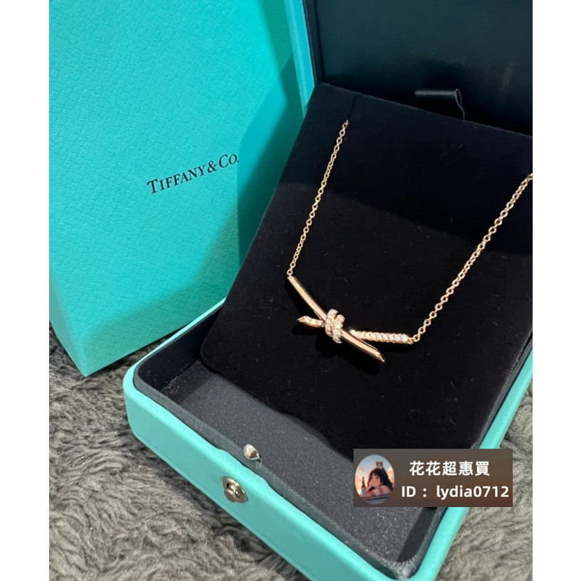 (二手品）TIFFANY &amp; CO 蒂芙尼 T knot系列 爆款 玫瑰金 水讚 單環繩結式 項鏈