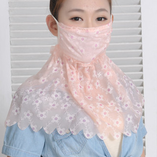 夏季護頸披肩防曬口罩女騎車防塵透氣純棉薄款防紫外線雪紡面罩