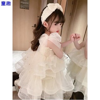 🍓兒童套裝🍓 寶寶夏季洋裝兒童吊帶網紗裙子兒童公主蛋糕裙女童婚紗禮服表演 童裝