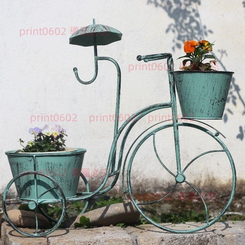 戶外歐式鐵藝自行車花架子創意庭院落地陽臺櫥窗裝飾家居單車擺件 print0602