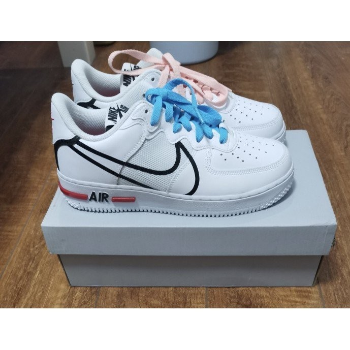 Nike Air Force 1 React 白紅 黑鉤 板 男 女 運動 CD4366-100 慢跑鞋