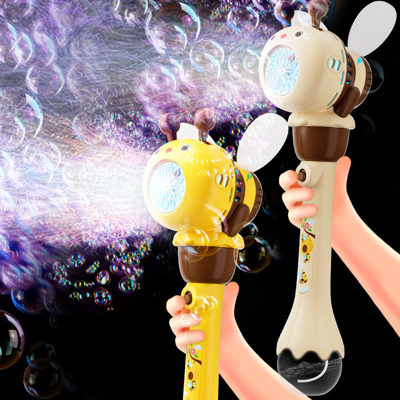 新品小蜜蜂泡泡棒兒童手持泡泡機全自電動燈光不漏液戶外玩具