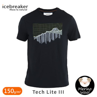 【Icebreaker 男 Tech Lite III圓領短袖上衣(板塊世界)-150《黑》】0A56X2/排汗衣