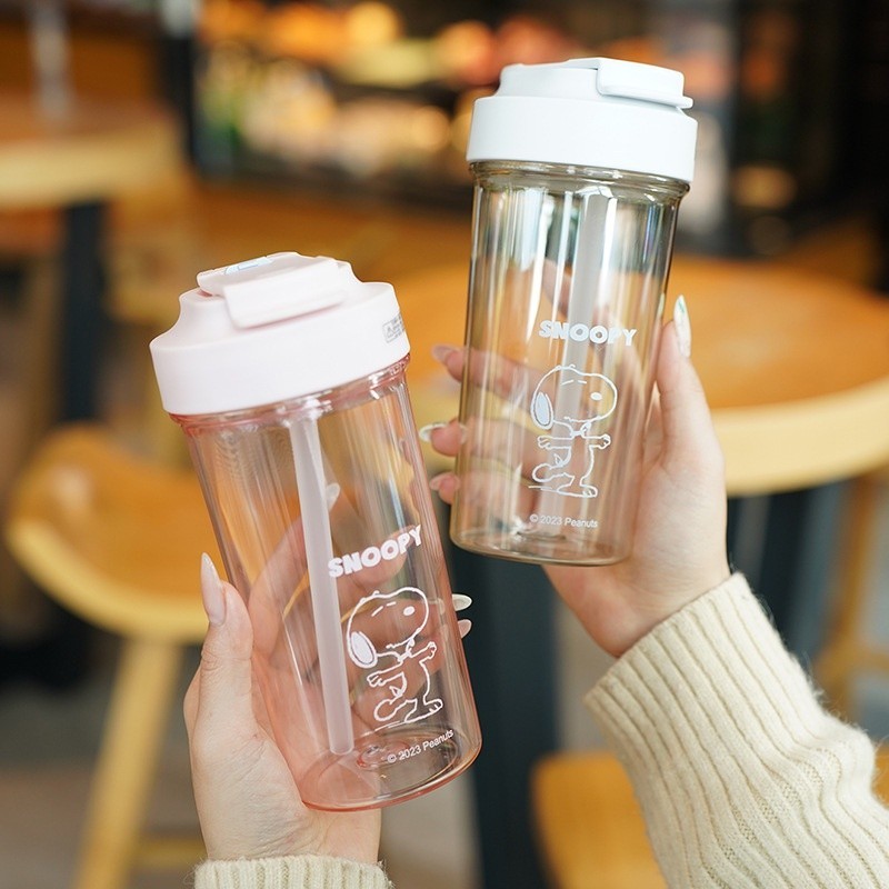 客製化【水杯】史努比卡通咖啡杯 夏季高顏值杯便攜隨手杯子大容量PC塑膠水杯