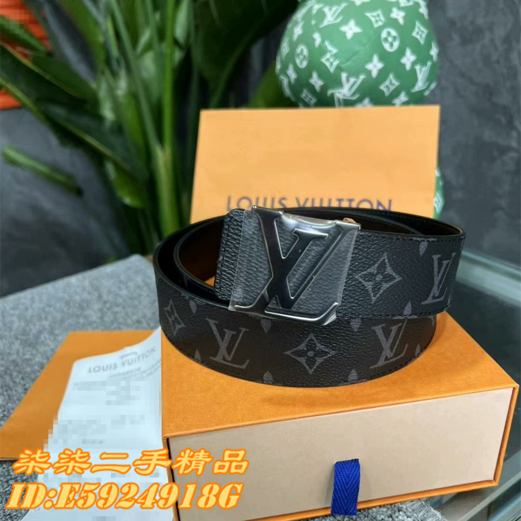 LV 路易威登 INITIALES 黑灰老花 4CM 男士雙面牛皮腰帶 皮帶 M9043