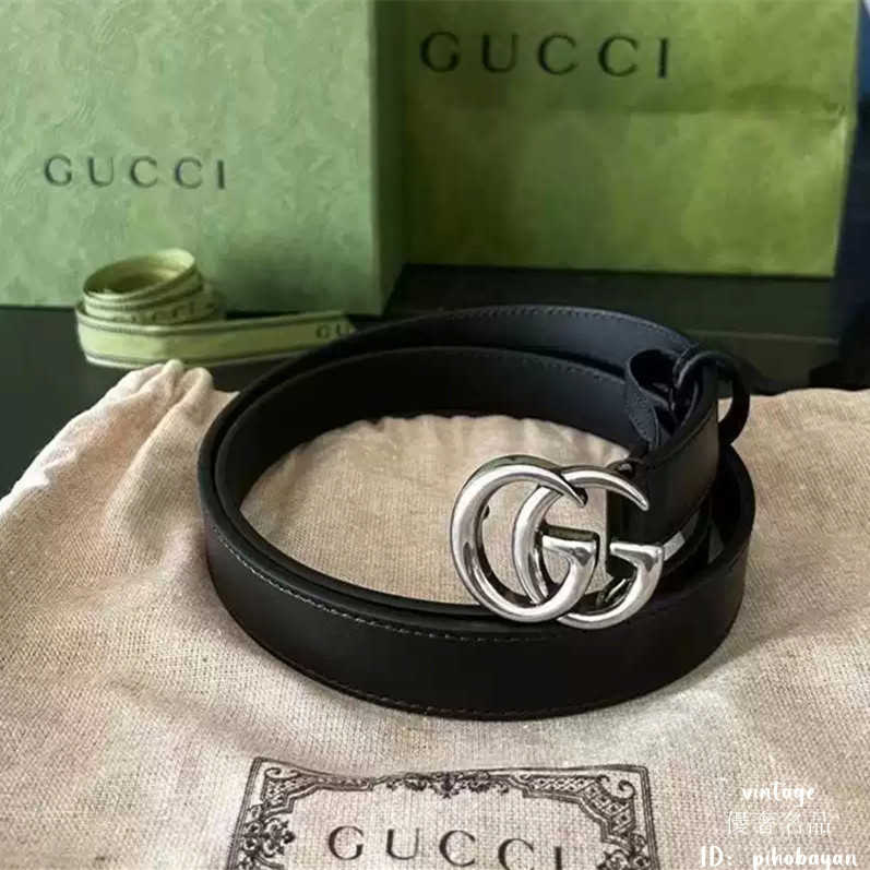 優奢二手 GUCCI 雙G GG腰帶 409417 古馳 復古銀扣 腰帶 皮帶