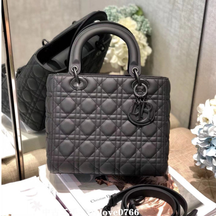 全場免運 Dior 迪奧 LADY DIOR Matte 黑色啞光五格戴妃包/手提包/肩背包/斜跨包M0565SLOI