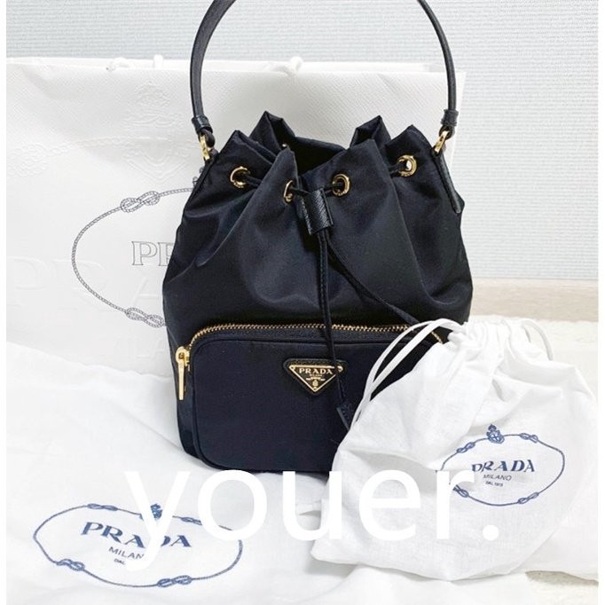 二手精品 PRADA 普拉達 Fabric Shoulder Bag 1BH038 黑色 經典三角鐵牌