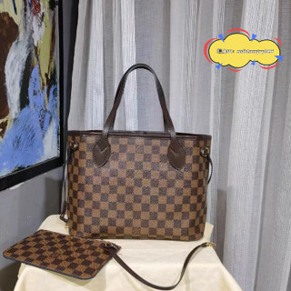 超商免運 LV 路易威登 Neverfull 棕色 棋盤格 小號 nf購物袋/子母包/肩背包 N41359