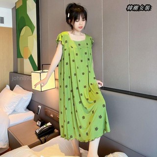 【大尺碼女裝M-5XL40-150kg】300斤小熊可愛莫代爾睡裙女夏季短袖加長大尺碼胖MM孕婦睡衣家居服