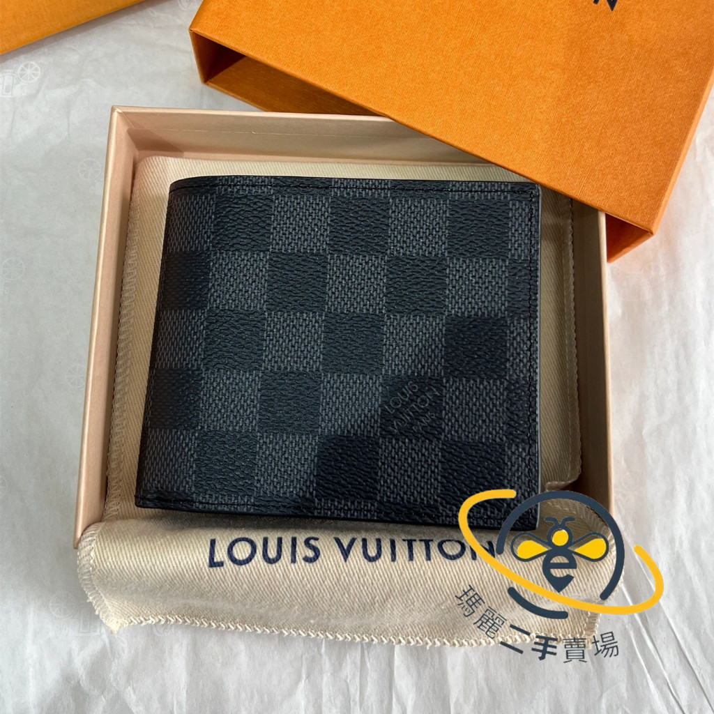 LV 路易威登 AMERIGO 黑灰 棋盤格 8卡 對翻 照片 拉鍊 零錢袋 短夾 皮夾 卡夾 N60053