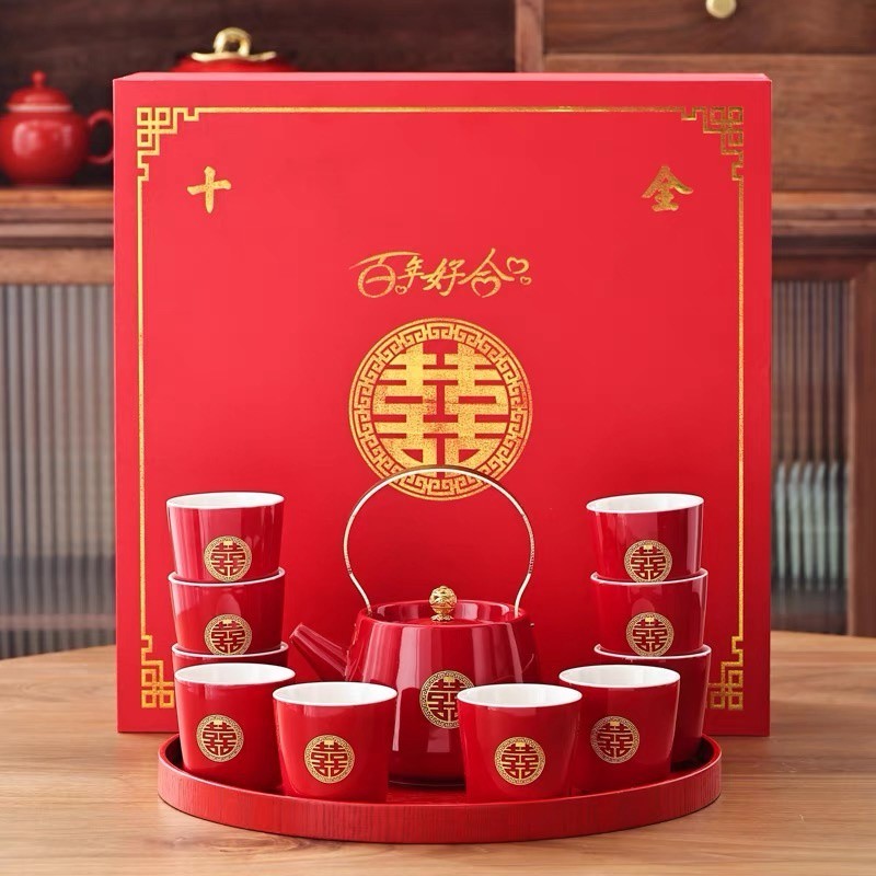 【限時特價】#現貨 永結同心茶杯 茶具 茶盤 喜慶茶杯 奉茶杯 結婚茶具 訂婚茶壺 茶具組套裝 結婚